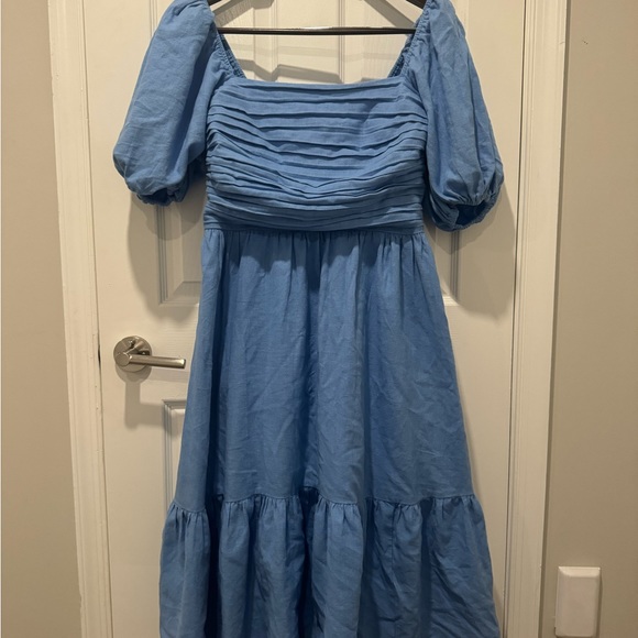 Abercrombie & Fitch Emerson Linen-Blend Puff Sleeve Midi Dress - Medium Tall NEW - Picture 2 of 5